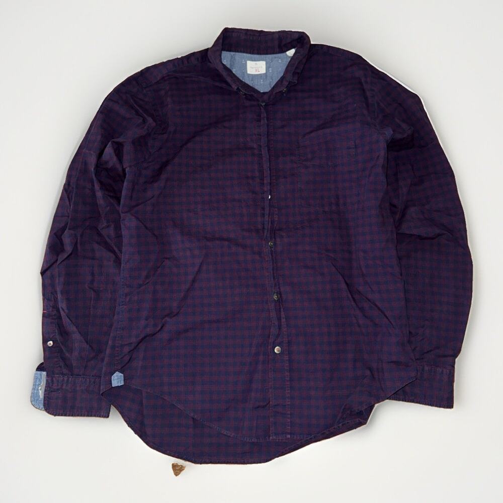 Hartford Men’s XL Shirt Plaid Red Blue 22x29 Preppy Casual Techwear